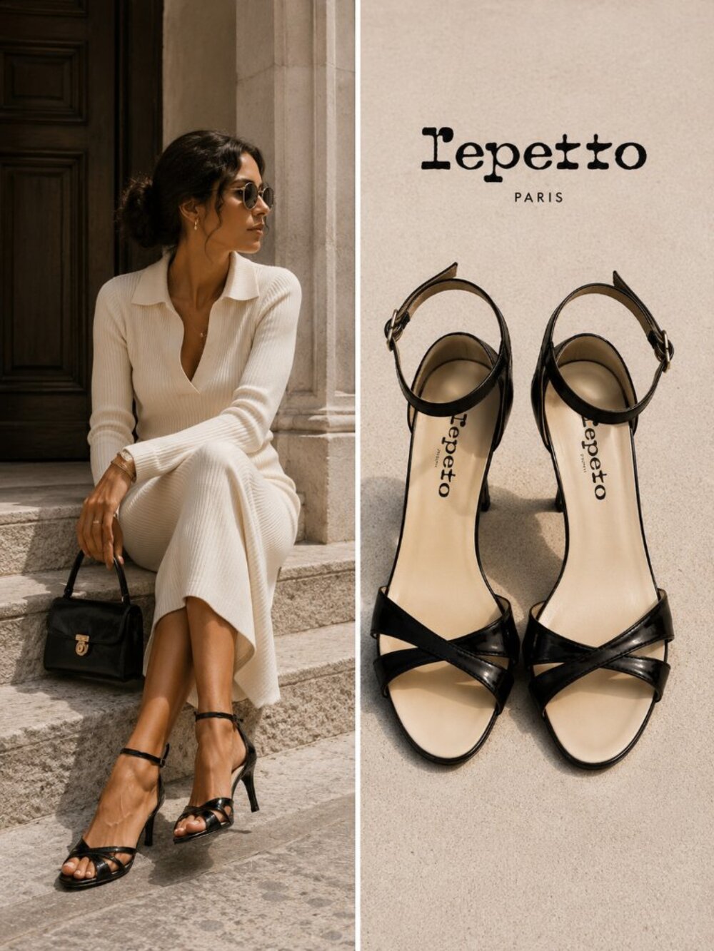 Repetto Paris Black Patent Leather Ankle Strap Sandals Heels EU 40 US 9 France